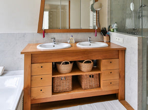 60" Double Bathroom Vanity Cabinet, Apricot Wood